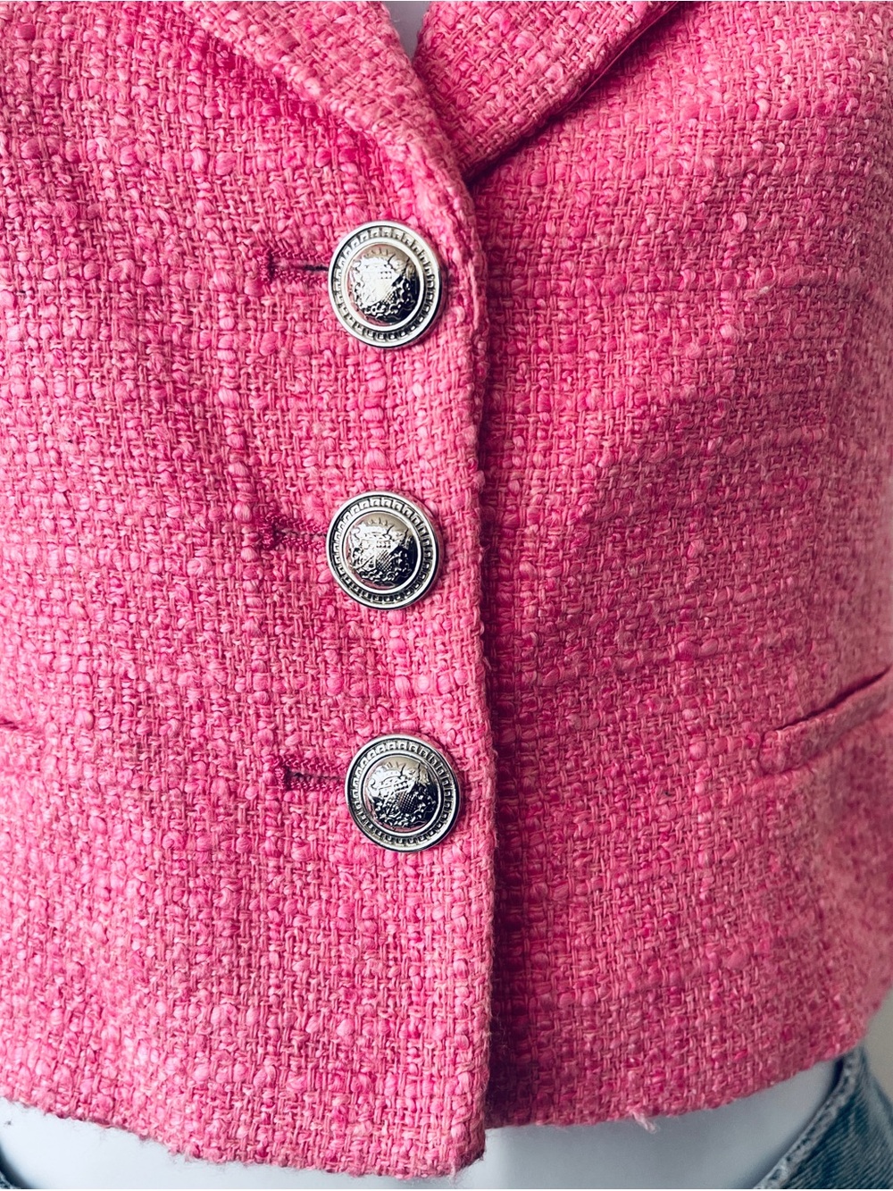 Zara Pink Tweed Sleeveless Cropped Vest Size S - Picture 4 of 8